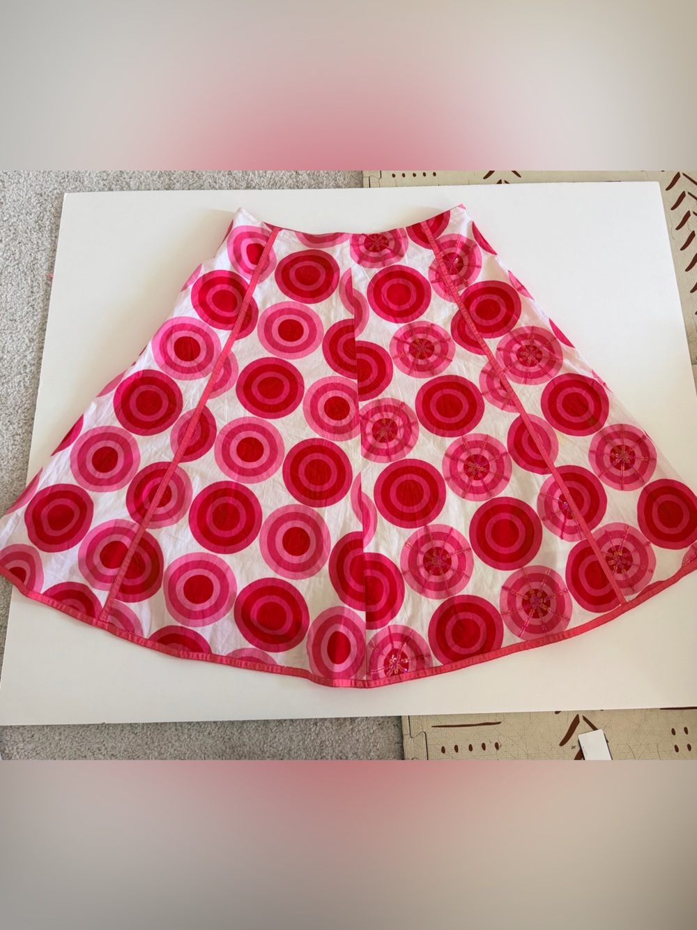 Willi Smith Pink & Red Circle-Print Skater Skirt Y2k